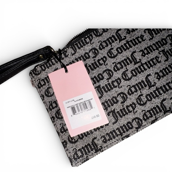 Juicy Couture Logo Long Wristlet Black Beige Zip Pouch NWT - Picture 6 of 7